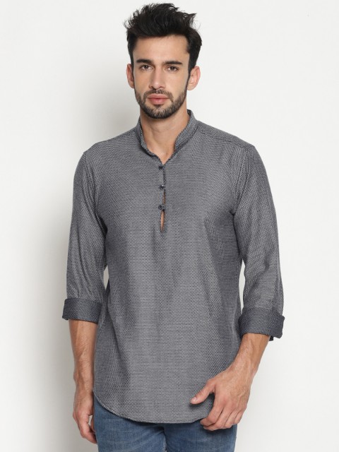 

IVOC Men Navy Blue & Grey Printed Straight Kurta