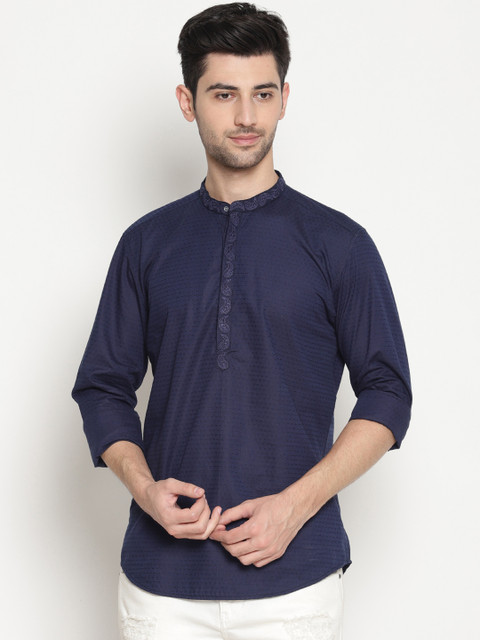 

IVOC Men Navy Blue Woven Design Straight Kurta