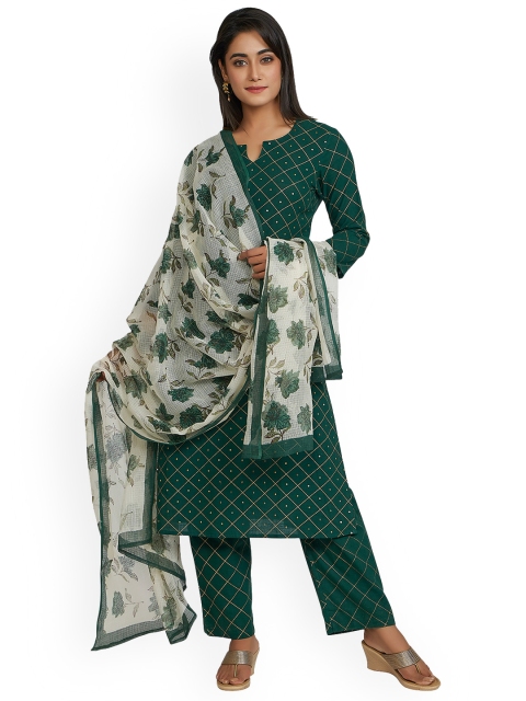 

anayna Women Green & Gold-Toned Printed Kurta with Pyjamas & Dupatta