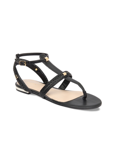 

ALDO Women Black Solid Synthetic T-Strap Flats