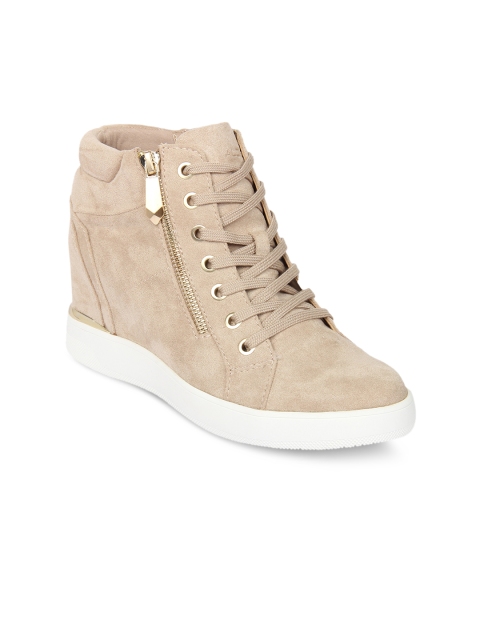 

ALDO Women Beige Solid Textile High-Top Sneakers