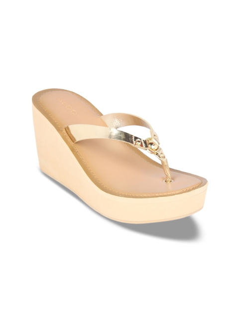 

ALDO Women Gold-Coloured Solid Sandals