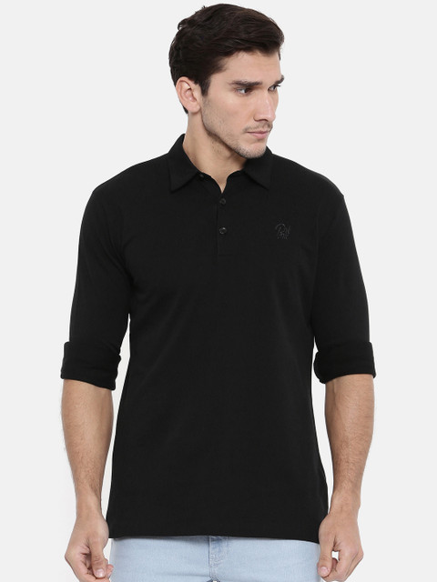 

Breakbounce Men Black Solid Polo Collar T-shirt