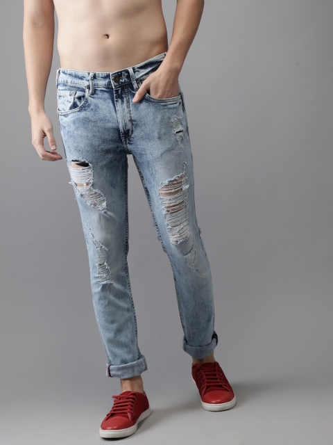 

HERE&NOW Men Blue Slim Fit Mid-Rise Highly Distressed Stretchable Jeans