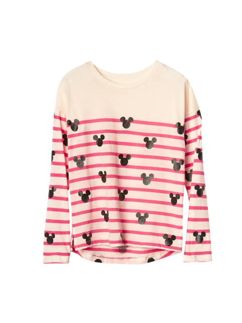 

GAP Girls Disney Mickey Mouse And Stripes High Low T-shirt, Peach