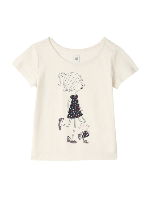 

GAP Toddler Girl White Short Sleeve Embellished Graphic T-shirt