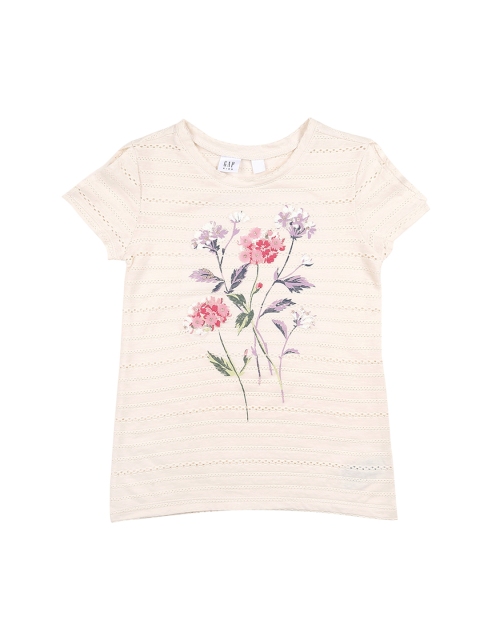 

GAP Girls White Floral Flutter T-shirt, Cream
