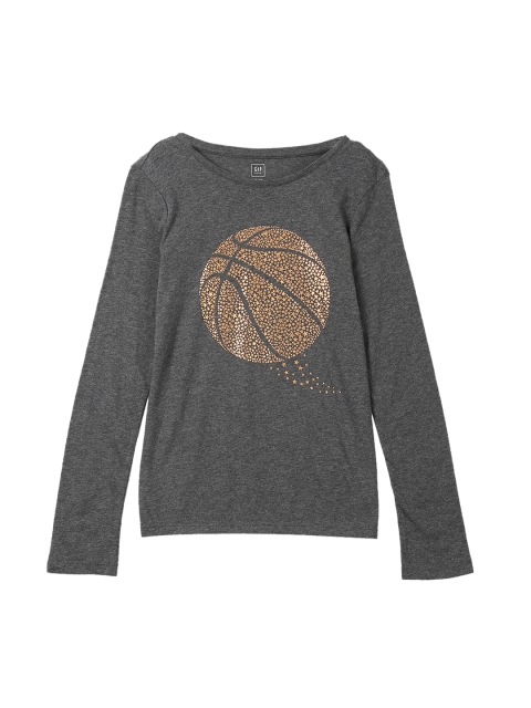 

GAP Girls Grey Embellished Graphic Long Sleeve T-shirt