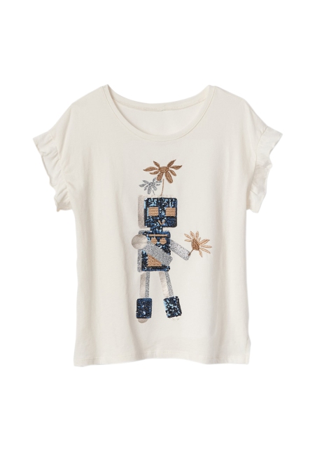 

GAP Girls Off White Flutter Sleeve Graphic T-shirt