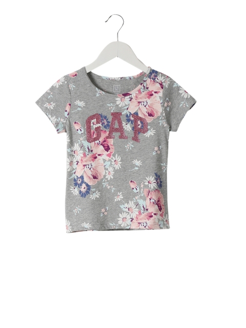 

GAP Toddler Girl Grey Short Sleeve Floral Print T-shirt