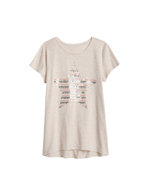 

GAP Girls Beige Sequin Graphic Hi-Lo T-shirt
