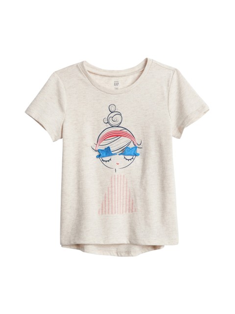 

GAP Girls Off-White Printed Round Neck T-shirt