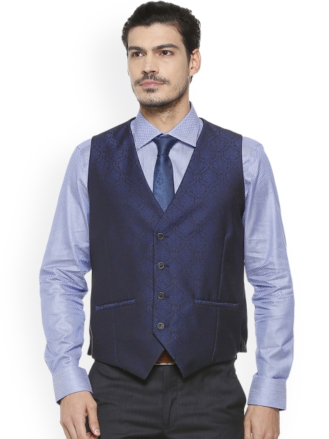 

V Dot Men Navy Blue Printed Reversible Waistcoat