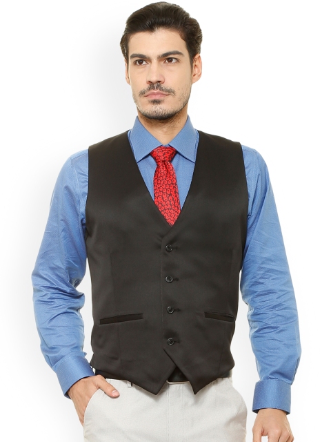 

V Dot Men Black Solid Waistcoat