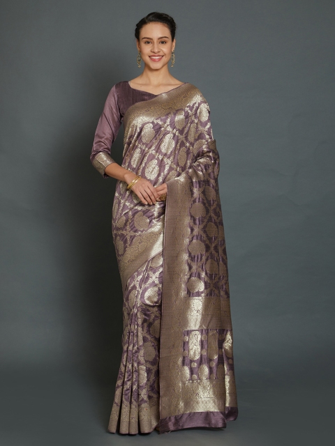 

Mitera Mauve Silk Blend Woven Design Kanjeevaram Saree