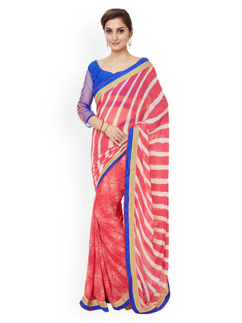 

Shaily Pink & White Striped Pure Georgette Saree