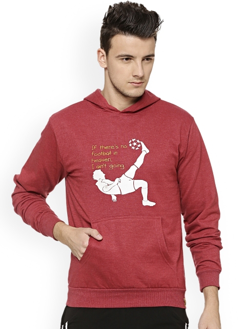 

Campus Sutra Men Red Printed Hooded Sweatshirt