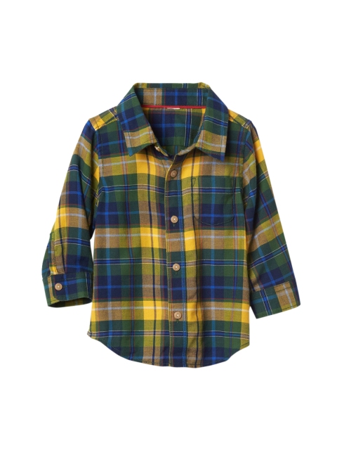 

GAP Baby Boy Yellow & Navy Blue Plaid Flannel Long Sleeve Shirt