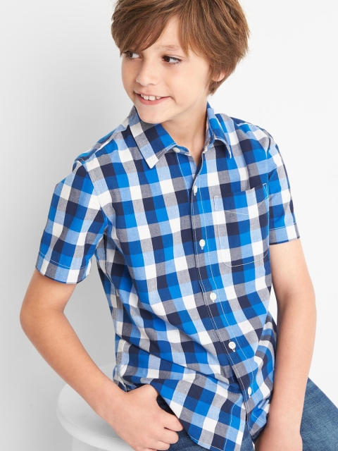 

GAP Boys Blue & White Plaid Short Sleeve Shirt