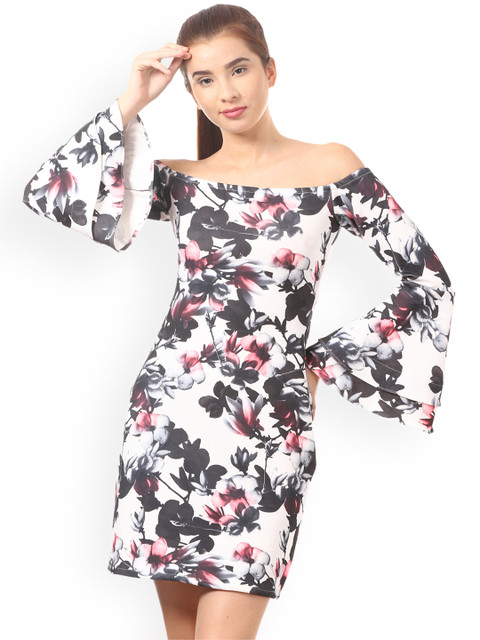 

Saadgi Women White Printed Scuba Sheath Dress