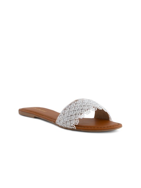 

Signature Sole Women White Woven Design Lace Open Toe Flats