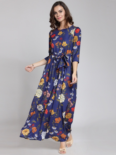 

plusS Women Blue Printed Maxi Dress