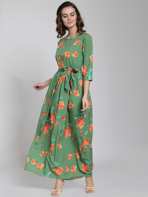 

plusS Women Green Printed Maxi Dress