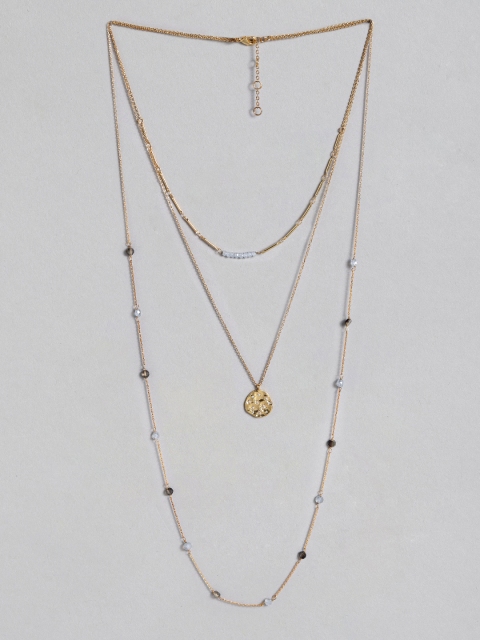 

Accessorize Grey & Blue Gold-Plated CZ-Studded & Beaded Layered Necklace