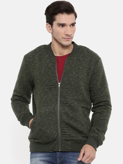 

Breakbounce Men Olive Green Self Design Insulator Bomber