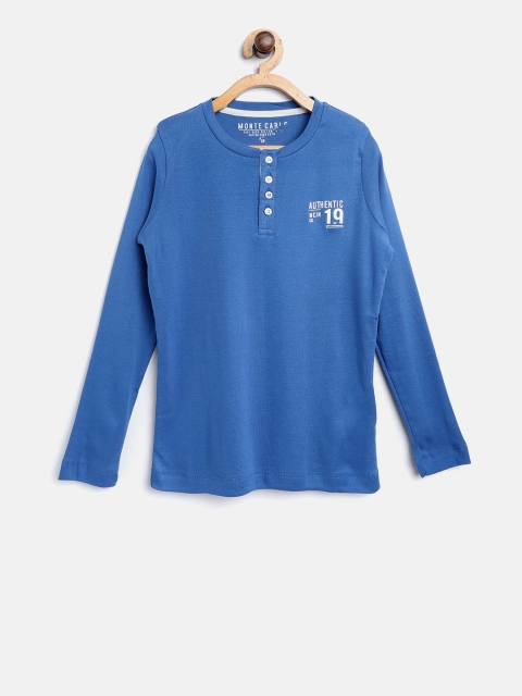 

Monte Carlo Boys Blue Solid Henley Neck T-shirt