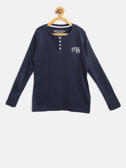 

Tweens by Monte Carlo Boys Navy Blue Solid Henley Neck T-shirt