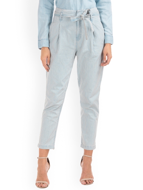 

GAP Women's Blue Slim Fit Railroad Stripe Paper Bag Jeans