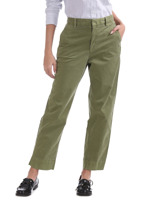 

GAP Women's Olive Green High Rise Side-Panel Girlfriend Chinos