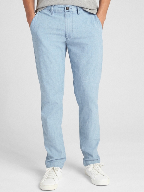 

GAP Men's Blue Wearlight Chambray Pants in Slim Fit with GAP MenFlex