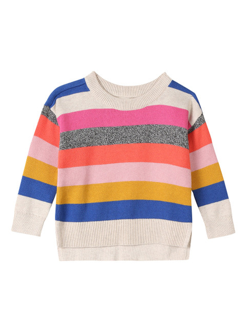 

GAP Toddler Girls' Multicoloured Striped High Low Sweater, Multi