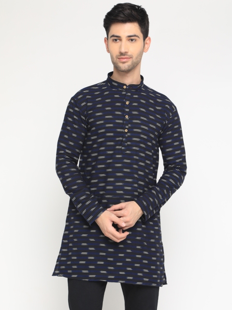 

SHOWOFF Men Black Striped Straight Kurta