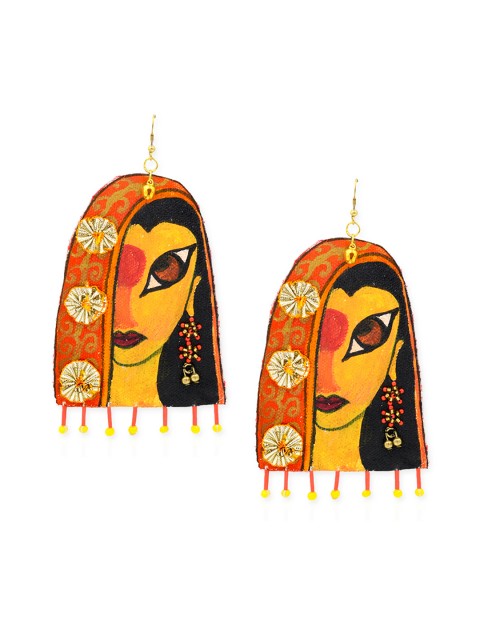 

Krafted with Happiness Red & Mustard Contemporary Drop Earrings