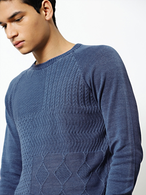 

Mr Bowerbird Men Blue Self Design Pullover