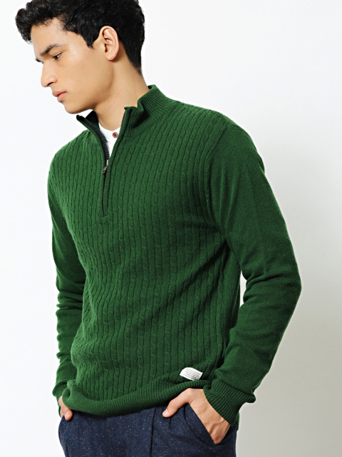

Mr Bowerbird Men Green Self Design Pullover