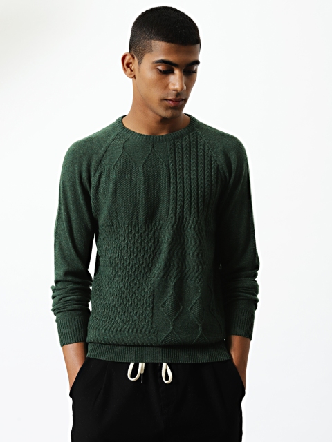 

Mr Bowerbird Men Olive Green Self Design Tailored Fit Woollen Pullover