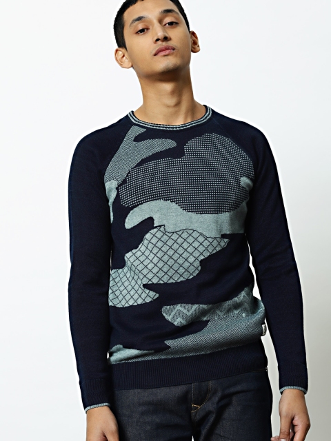 

Mr Bowerbird Men Indigo Refined Camo Pullover, Navy blue