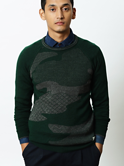 

Mr Bowerbird Men Green & Grey Refined Camo Pullover