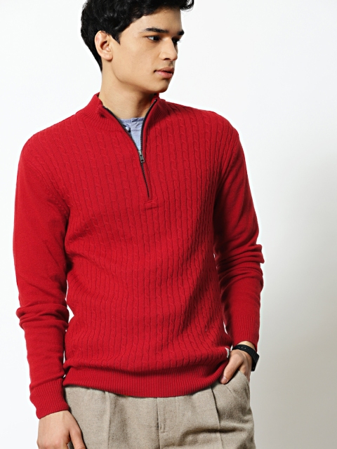 

Mr Bowerbird Men Red Self Design Pullover