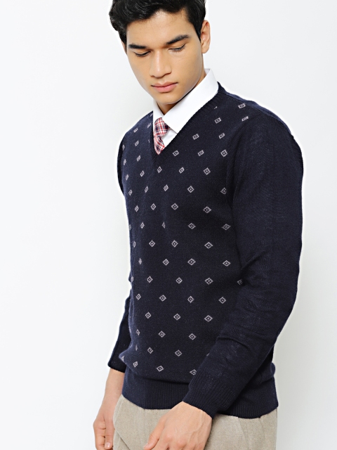 

Mr Bowerbird Men Navy Blue Self Design Pullover