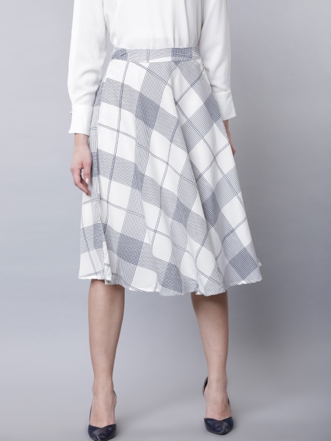 

Tokyo Talkies Women White & Grey Checked Skirt