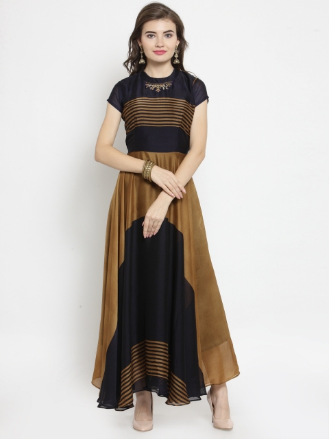 

Kvsfab Women Brown & Navy Blue Colourblocked Anarkali Kurta