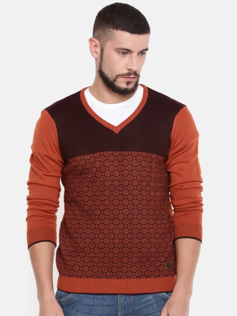 

Park Avenue Men Orange Self Design Pullover