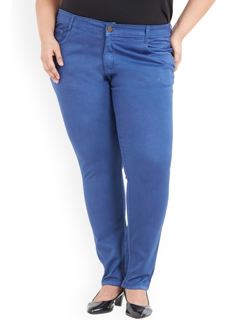 ZUSH Plus Size Women Blue Regular Fit Solid Regular Stretchable Trousers
