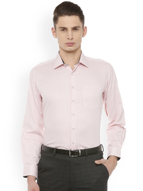 

Van Heusen Men Peach-Coloured & White Regular Fit Checked Formal Shirt