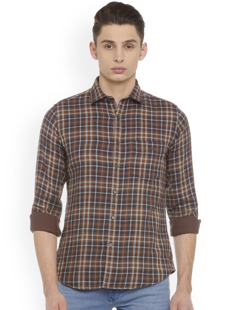 

Van Heusen Sport Men Brown & Blue Slim Fit Checked Casual Shirt
